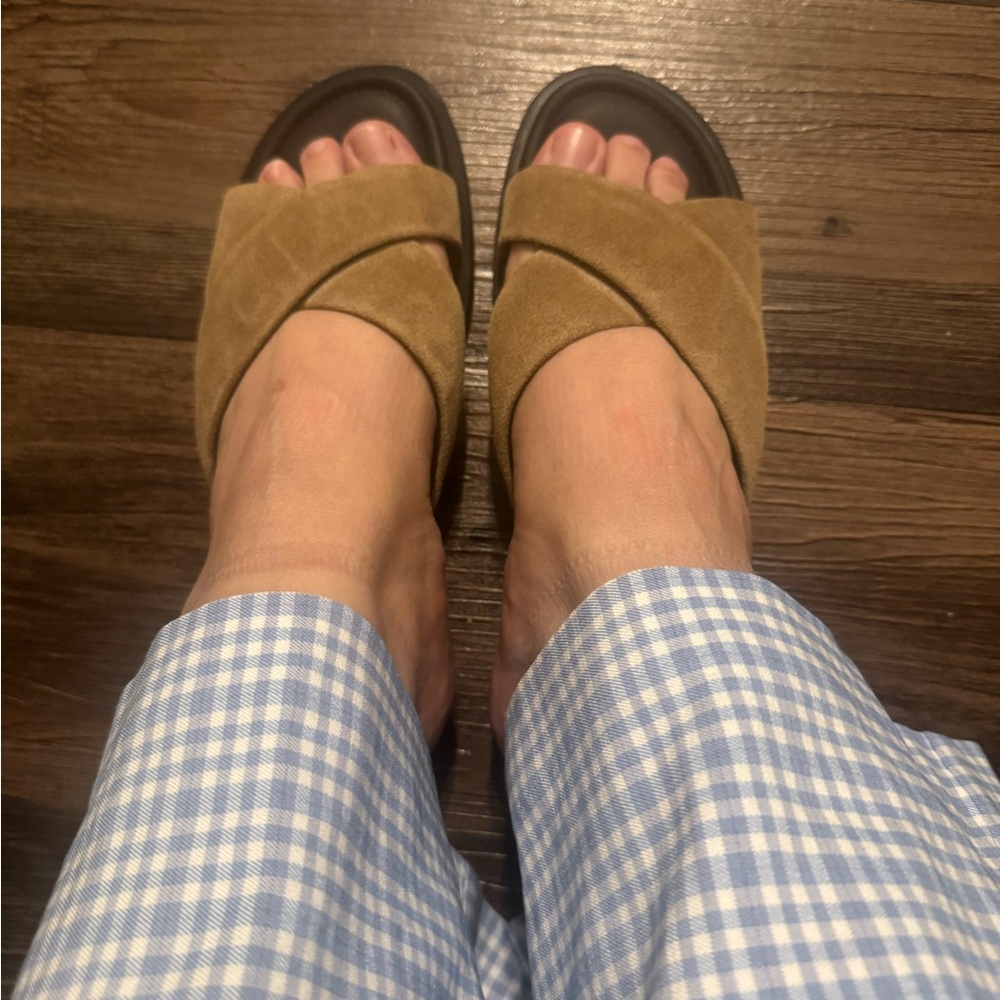 New Rag & Bone Brown Suede Cross Strap Sandals – Women’s Designer Summer Flats - Picture 10 of 12